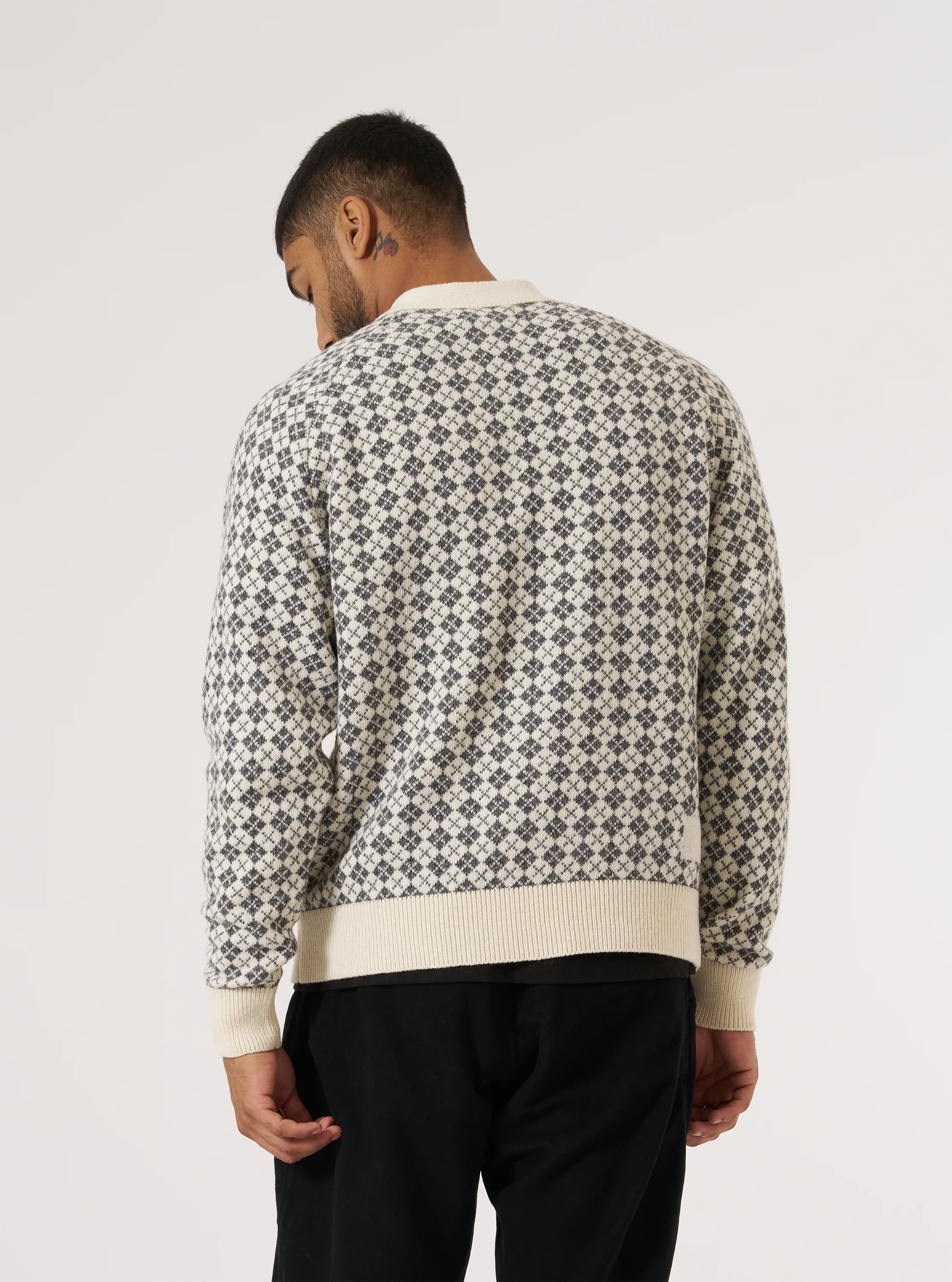 Ecru/Grey Plain Knit Argyll Allan Cardigan - Image 3