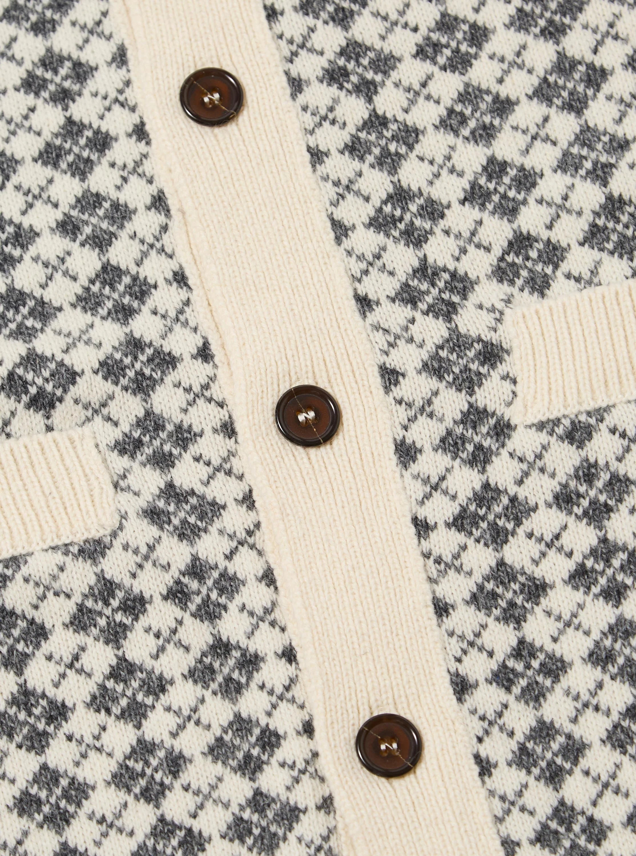 Ecru/Grey Plain Knit Argyll Allan Cardigan - Image 7