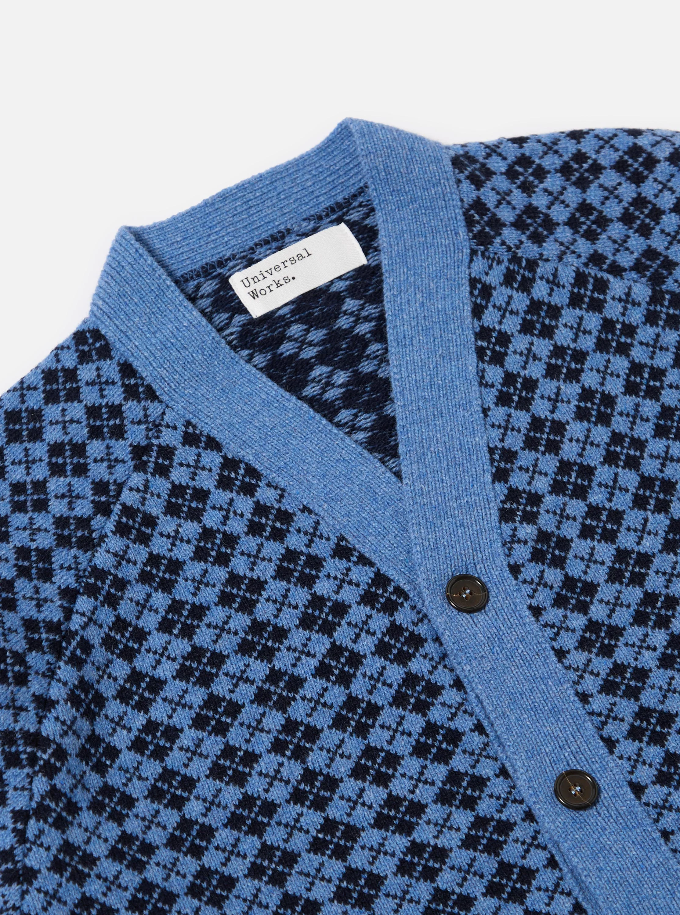 Pale Blue/Navy Plain Knit Argyll Allan Cardigan - Image 6