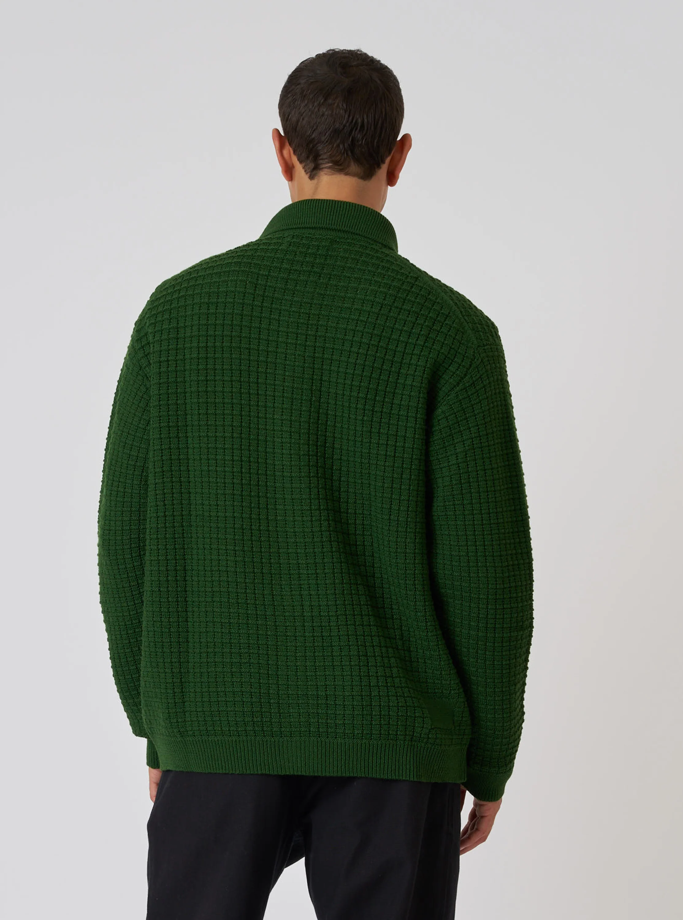 Green Textured Merino Knit Charlie Cardigan - Image 3