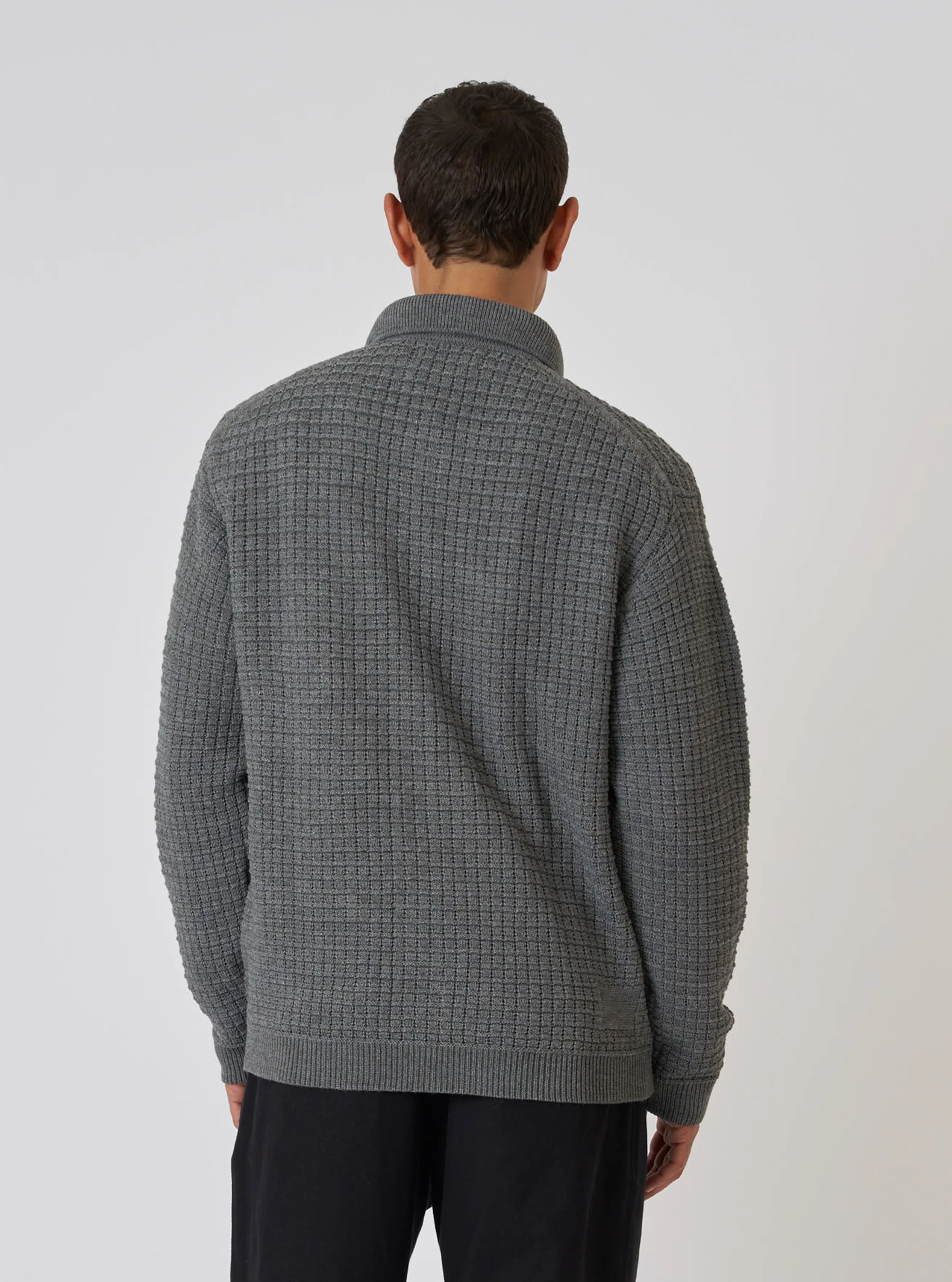Grey Textured Merino Knit Charlie Cardigan - Image 3