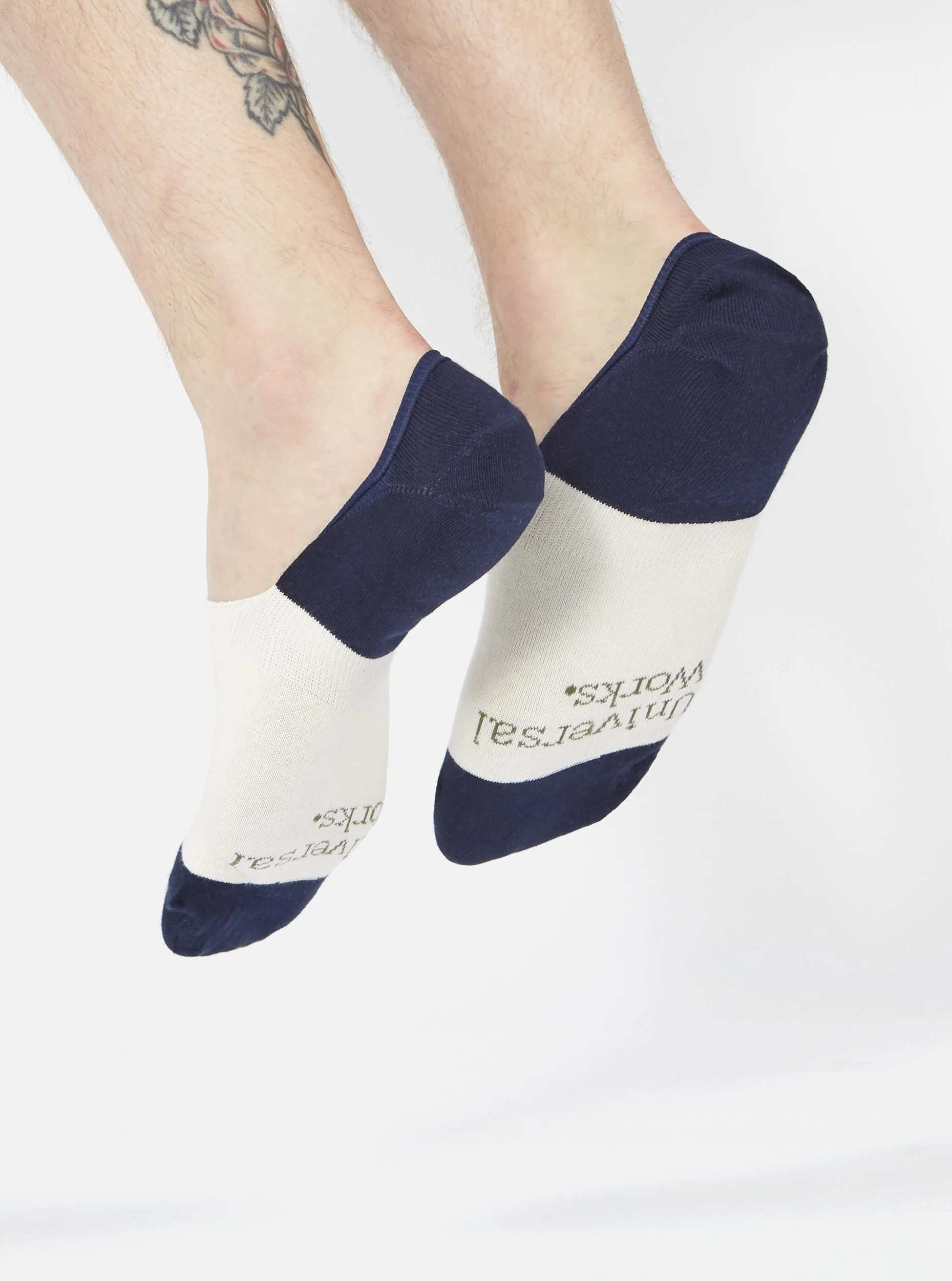 Ecru/Navy Cotton Mix Knit No Show Sock - Image 3