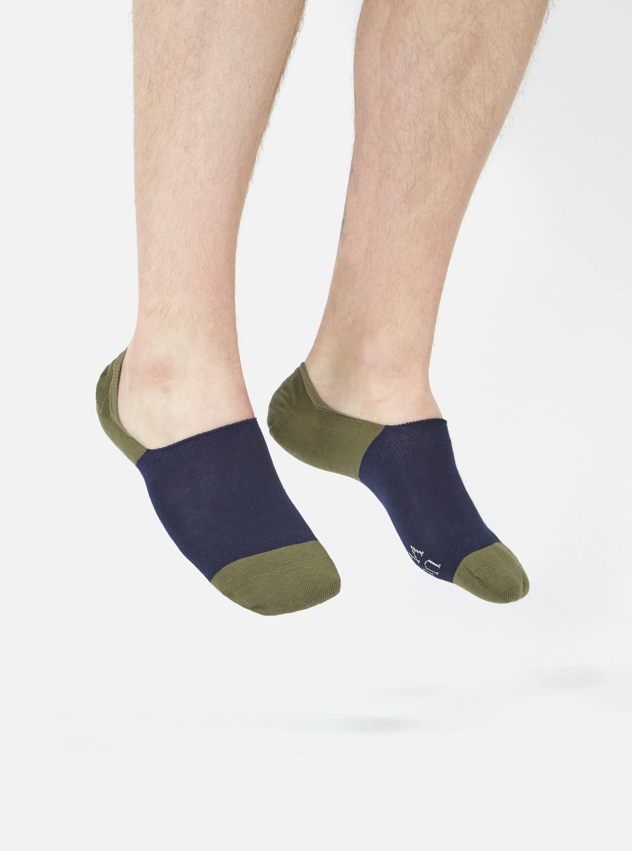 Navy/Olive Cotton Mix Knit No Show Sock - Image 3