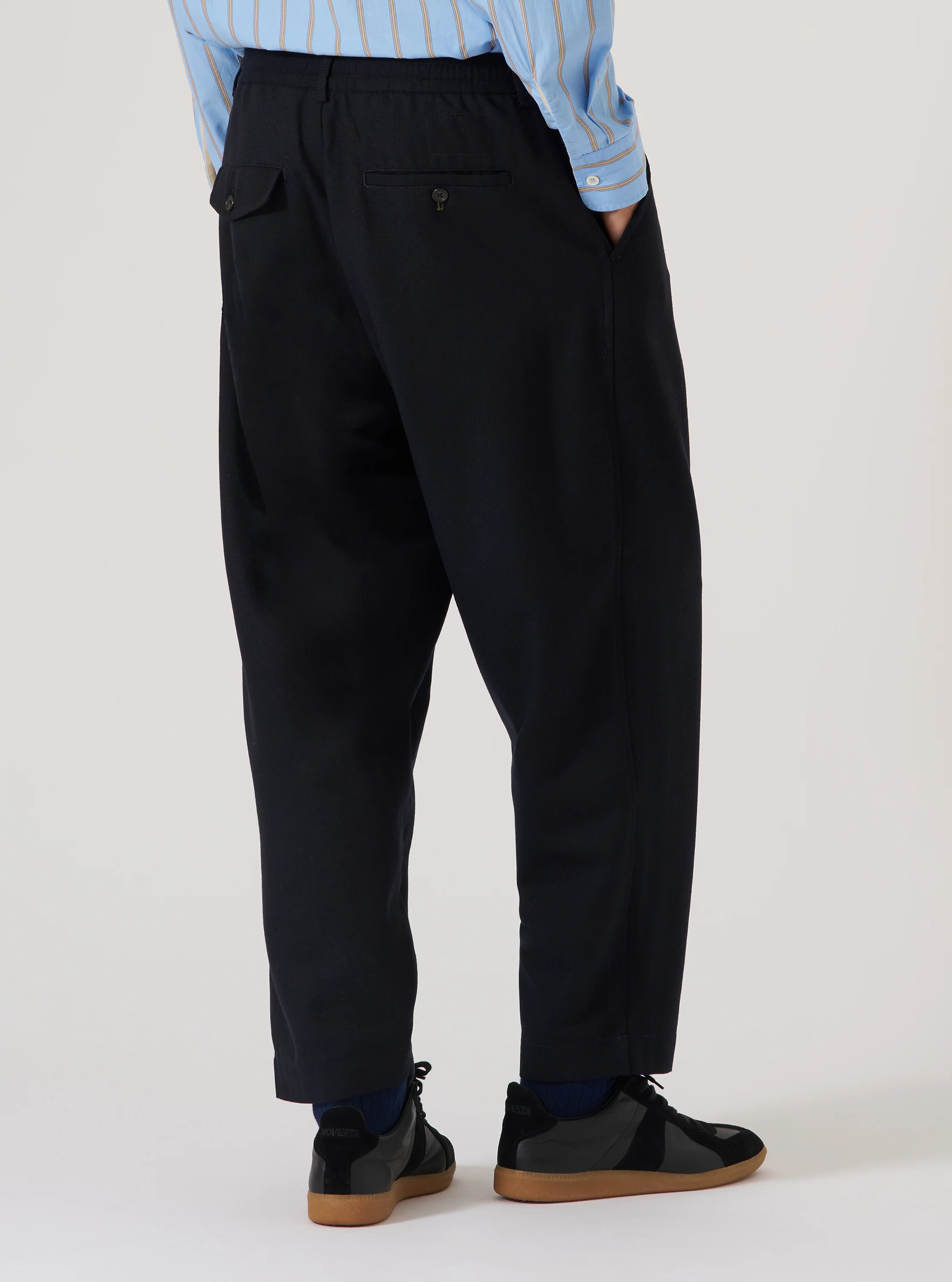 Dark Navy Upcycled Italian Tweed Pleated Track Pant - Image 3