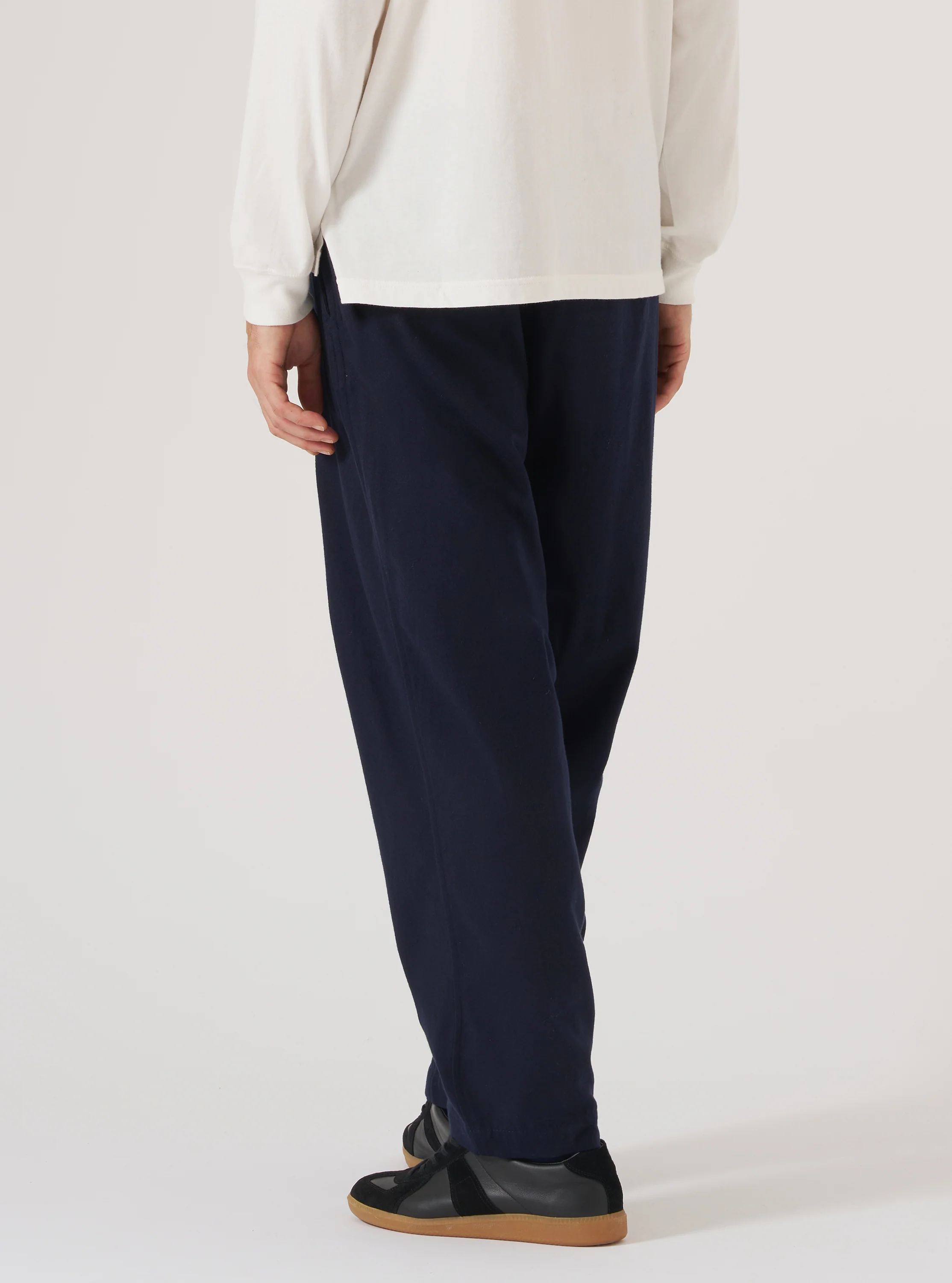 Navy Brushed Moleskin Pleated Track Pant - Image 3