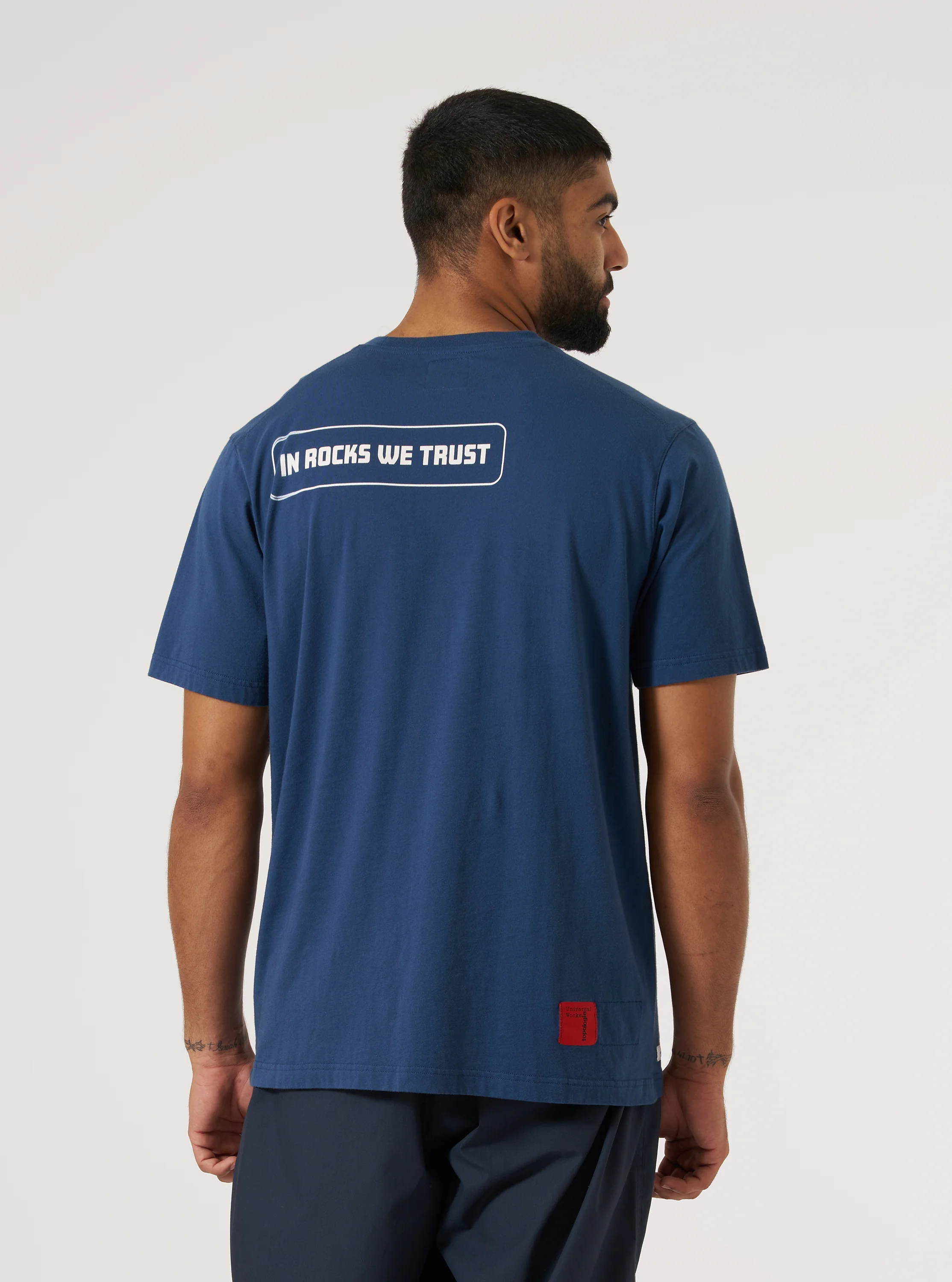 Topologie x Universal Works Navy Organic Jersey Rocks Print Tee - Image 3