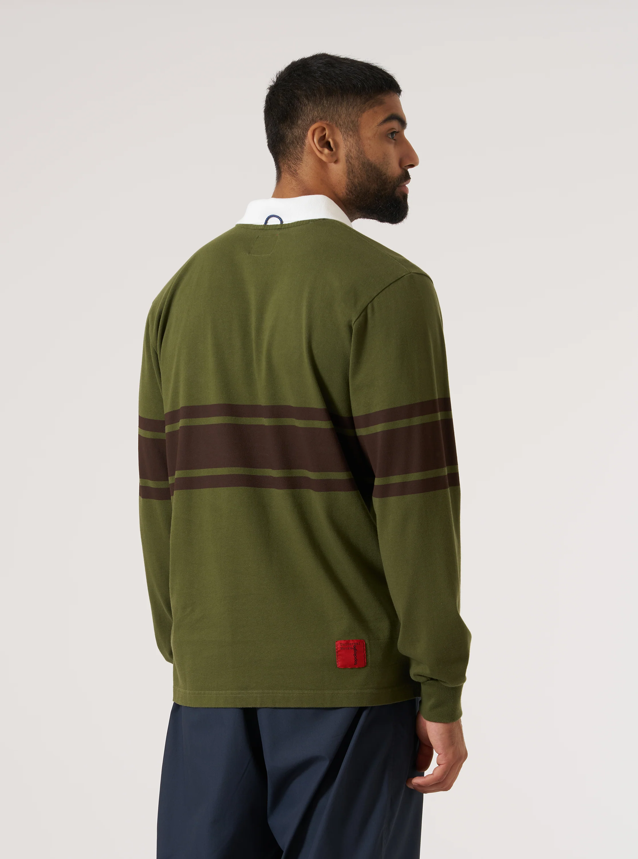 Topologie x Universal Works Olive/Brown MW Organic Cotton Rugby Shirt - Image 3