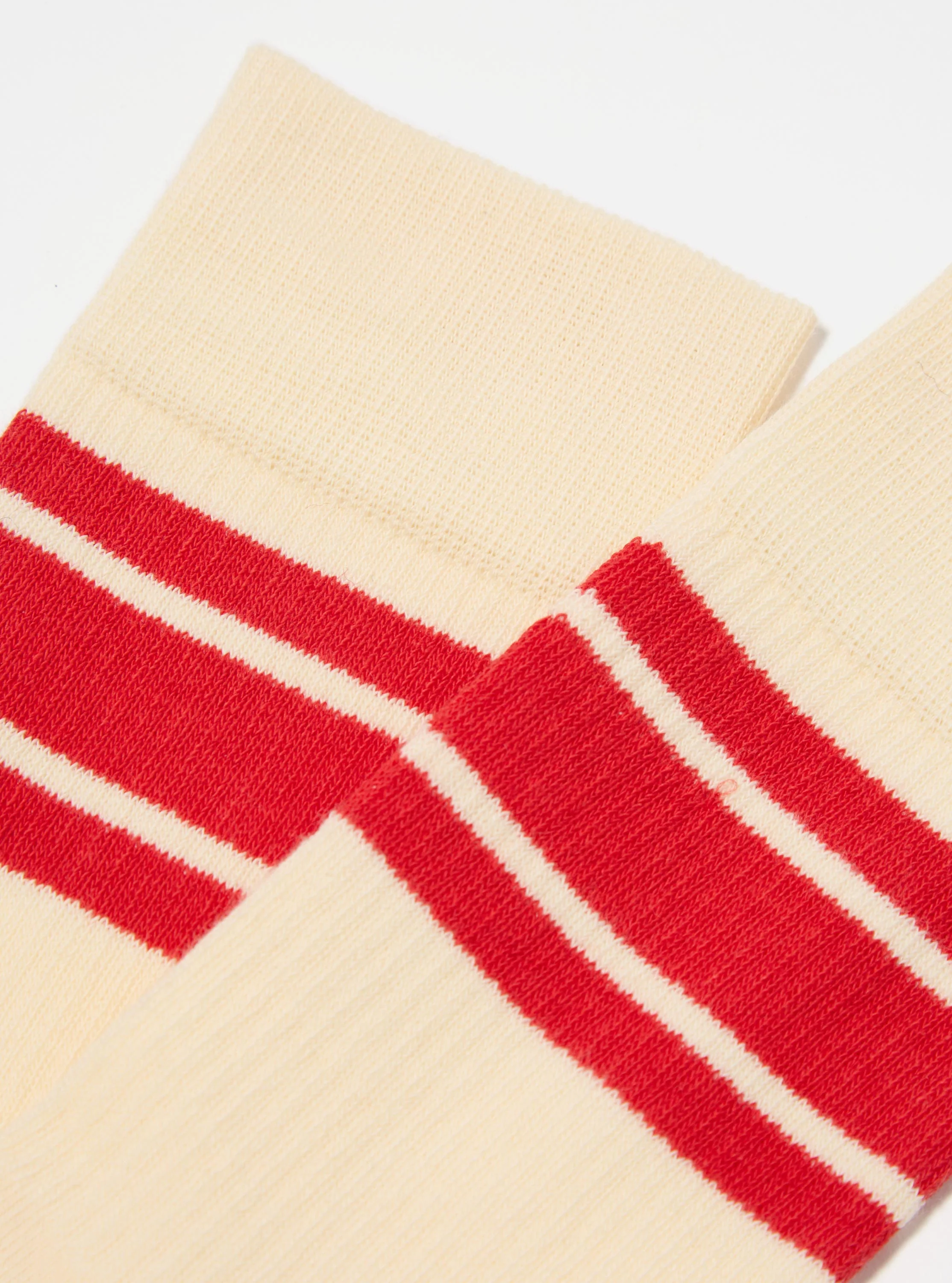 Topologie x Universal Works Ecru/Red Cotton Rib Sport Sock - Image 3