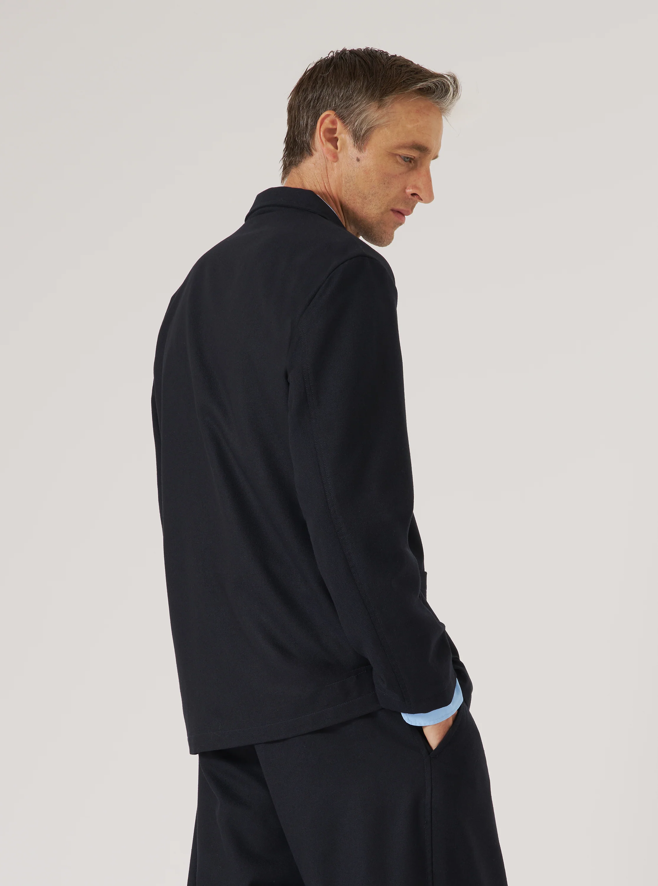 Dark Navy Upcycled Italian Tweed Two Button Jacket - Image 3