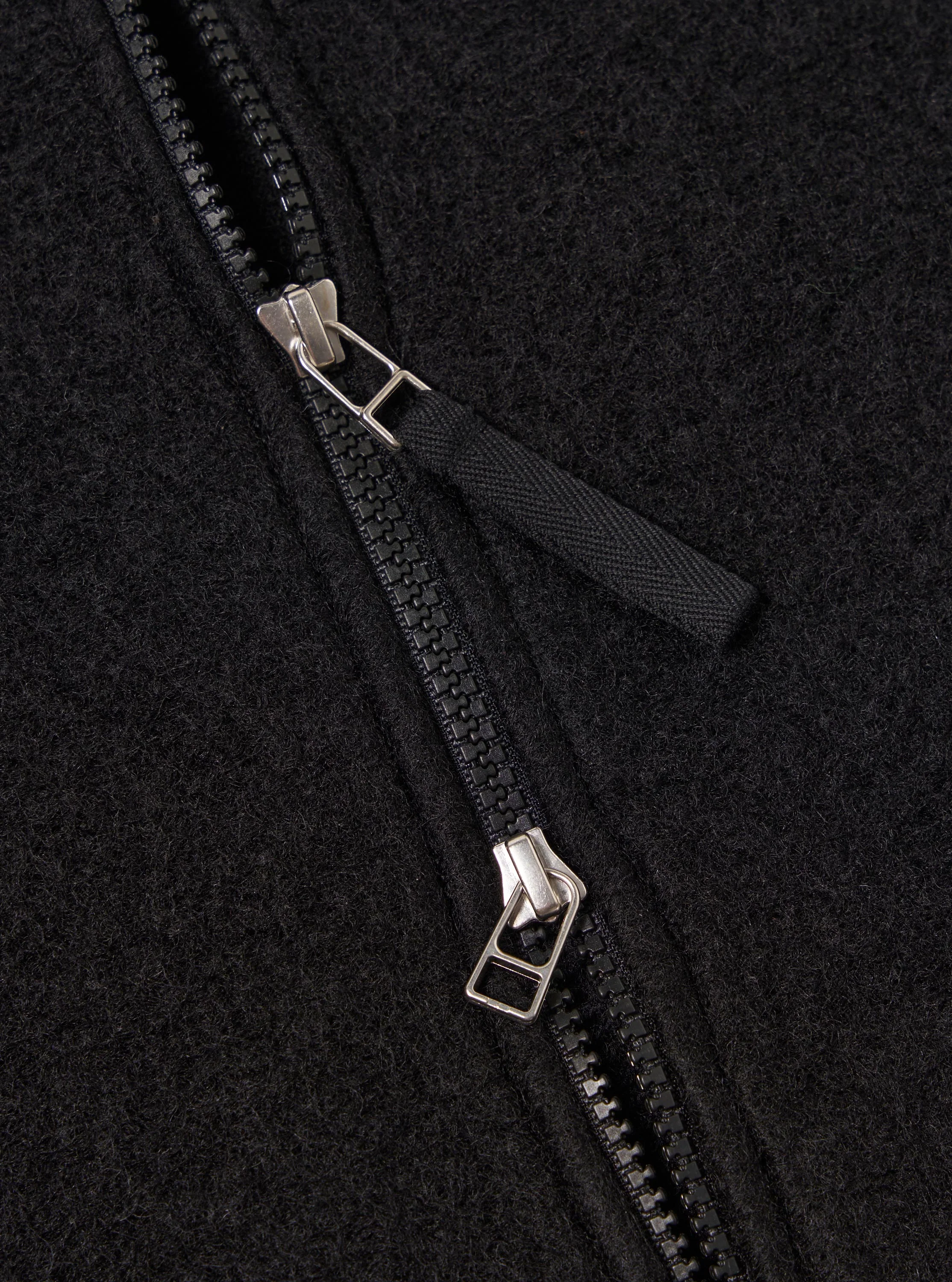 Black Wool Fleece Zip Bomber - Image 7