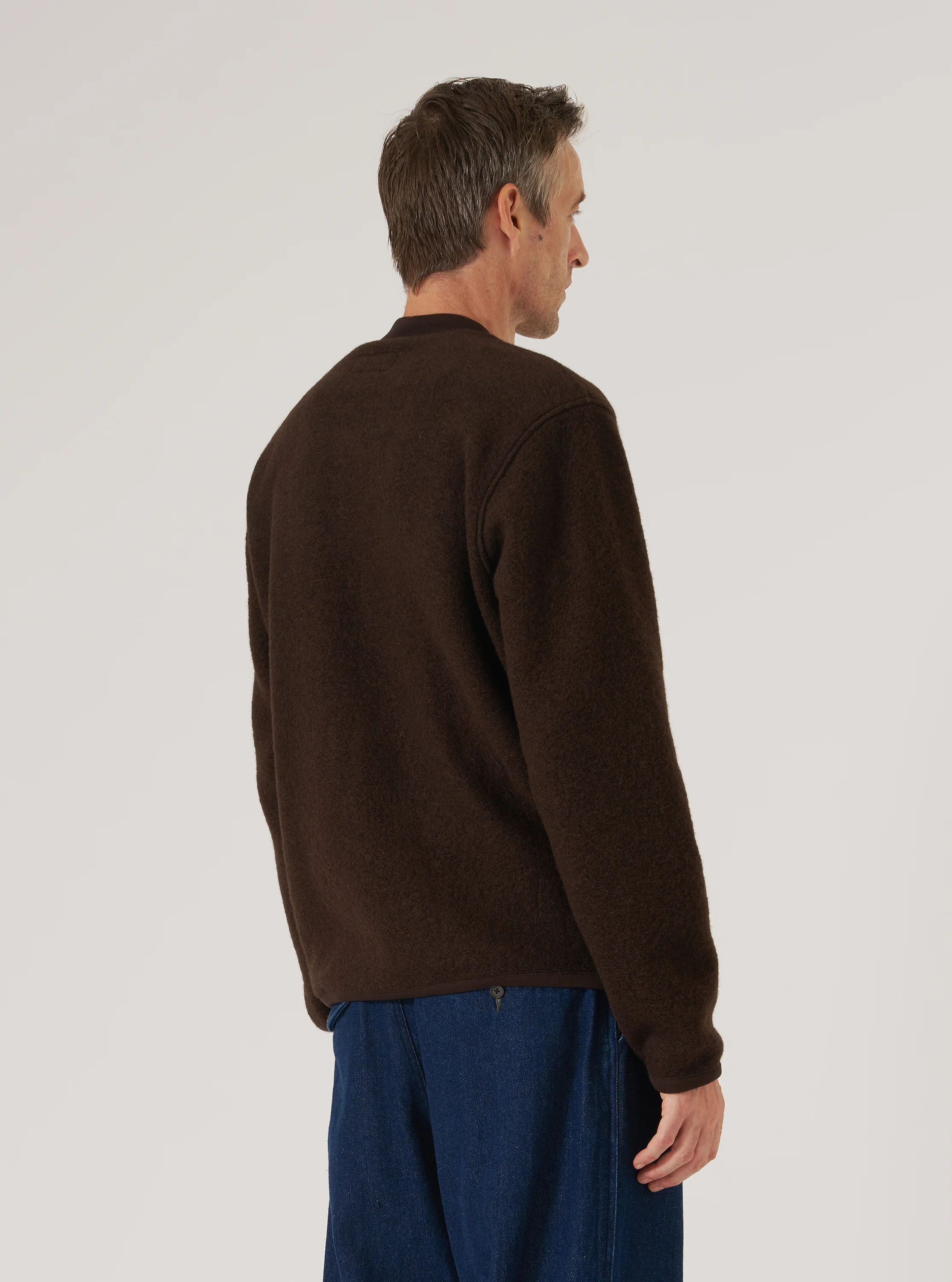 Brown Wool Fleece Zip Bomber - Image 3