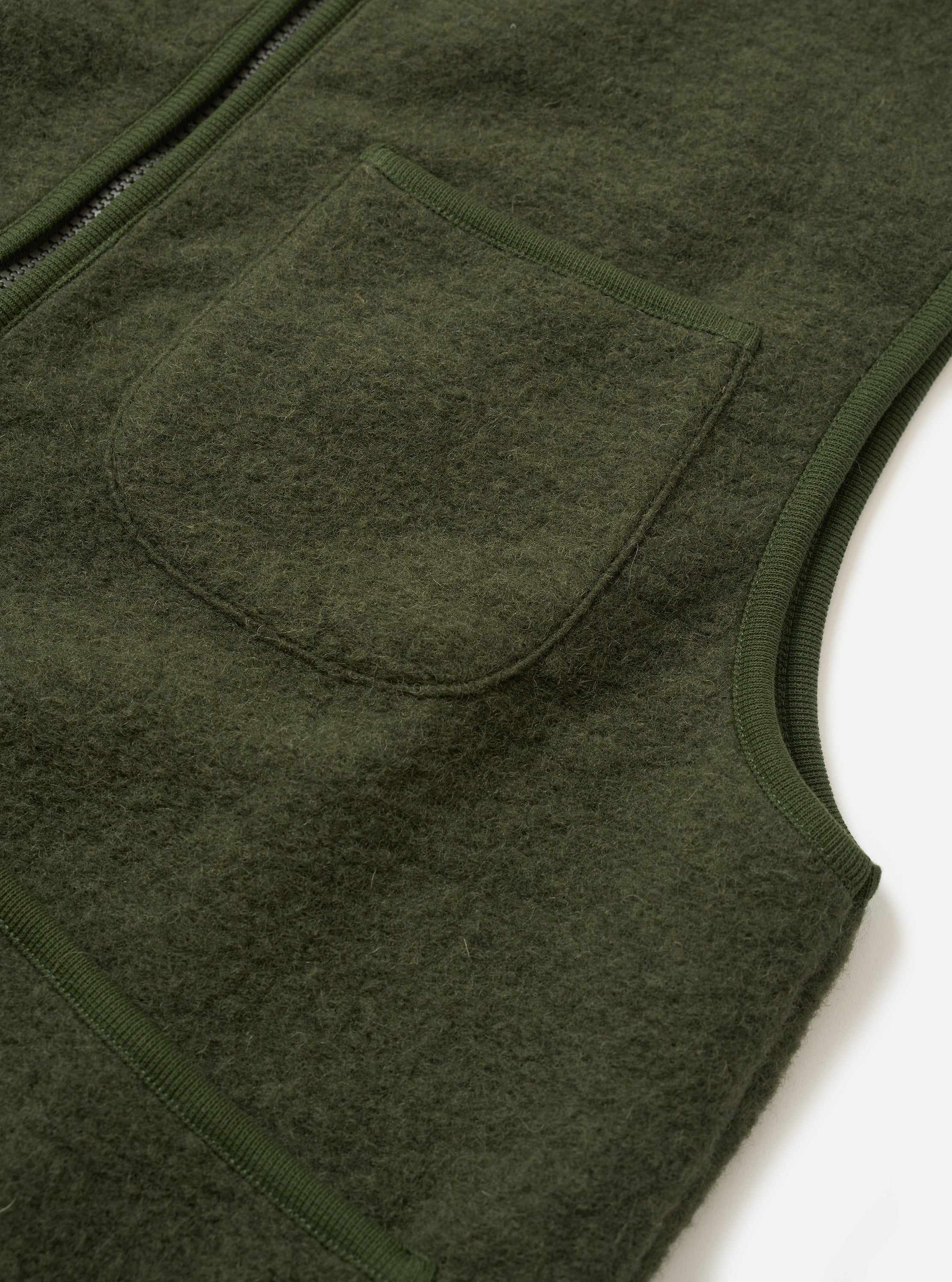 Olive Wool Fleece Zip Gilet - Image 4